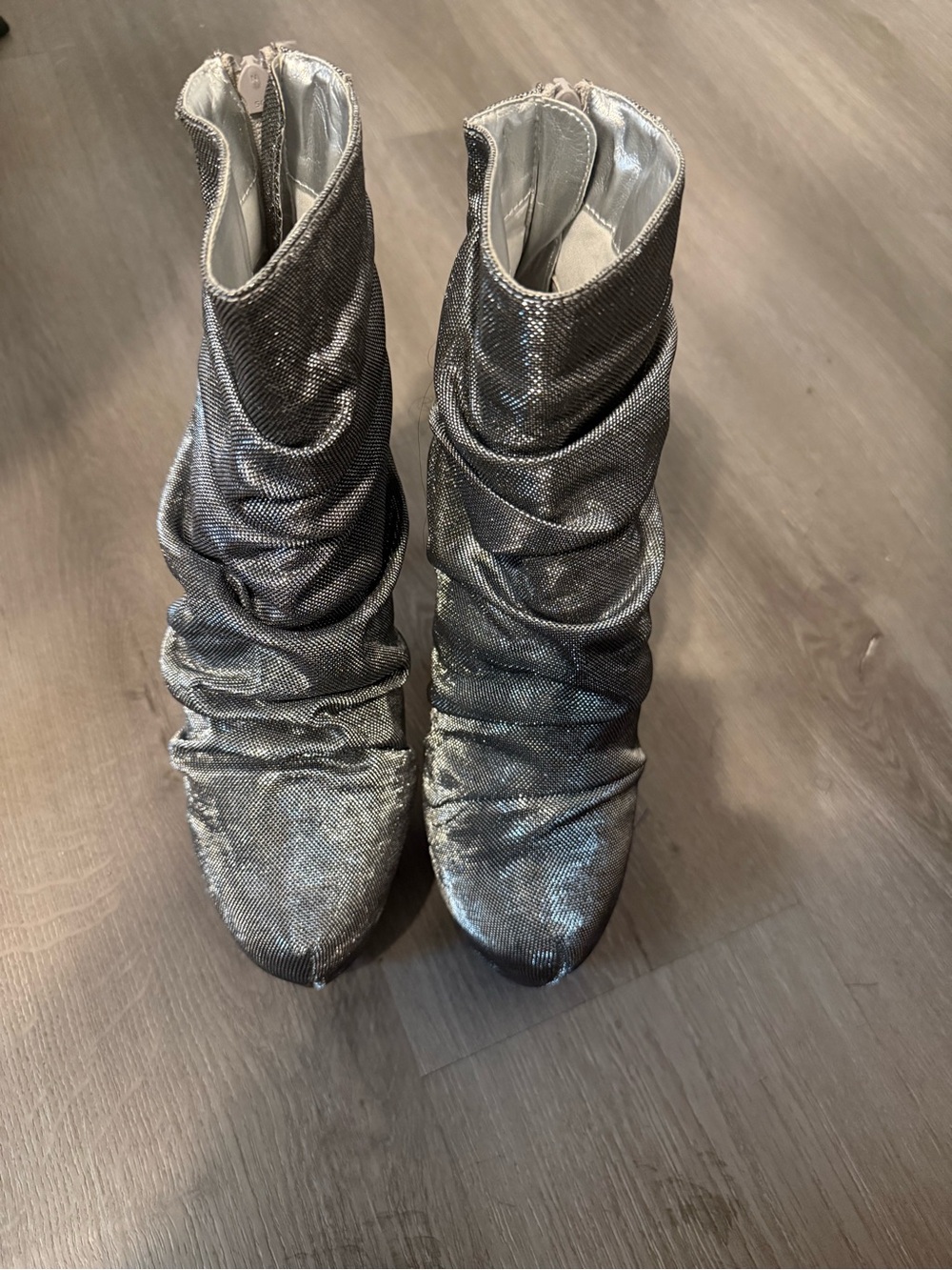 Metallic Silver Slouch Platform Ankle Boots 6 inch Heel - Women